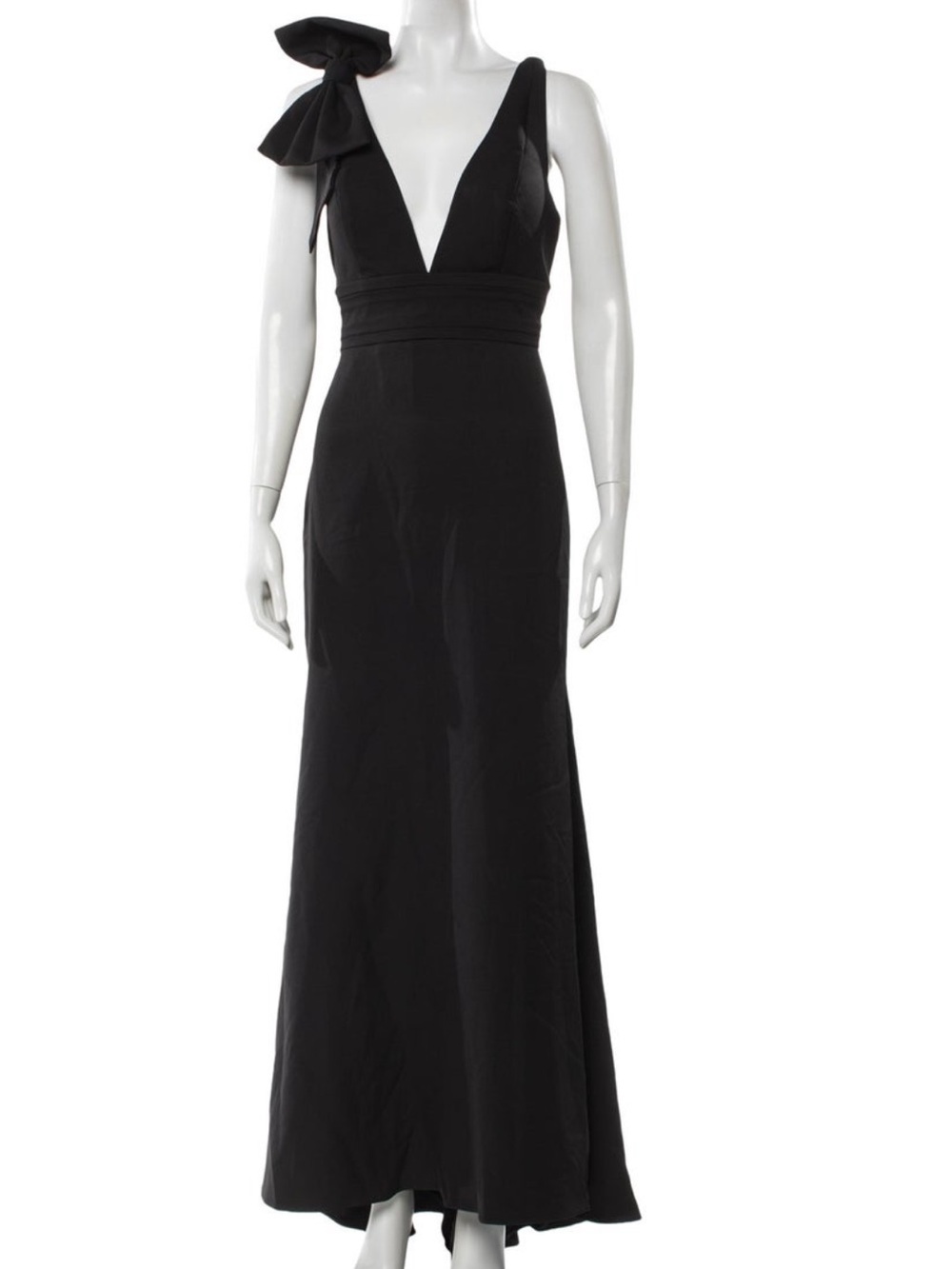 🖤Mac Duggal Black Evening Gown V-neck Bow  NWT Sz 8 wedding guest black tie gala